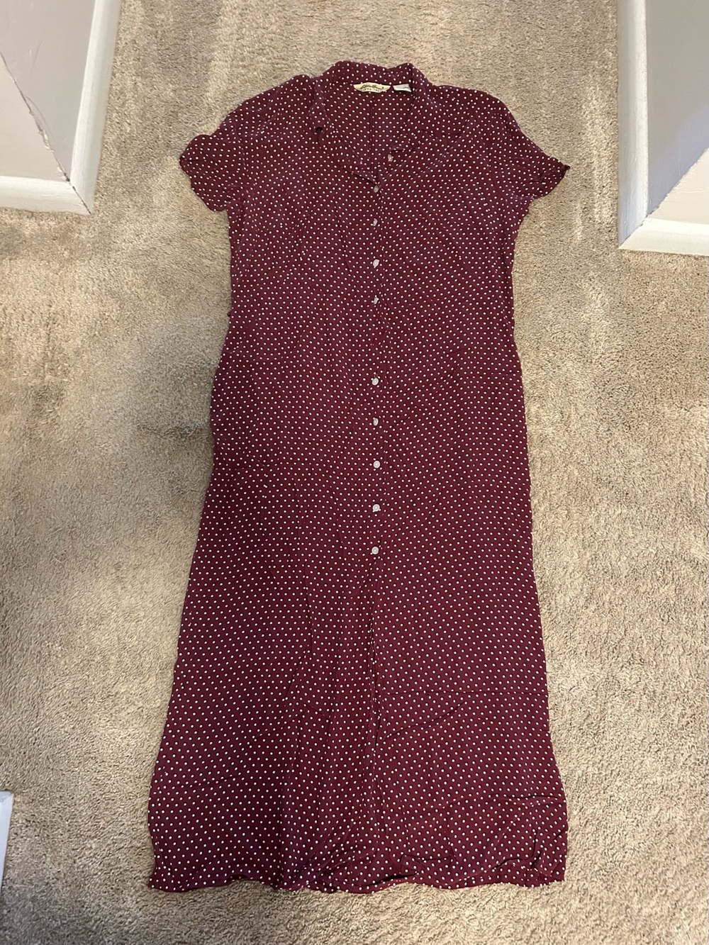Eddie Bauer Vintage Polka Dot Button-Front Burgundy Midi Dress size XL sleeveles